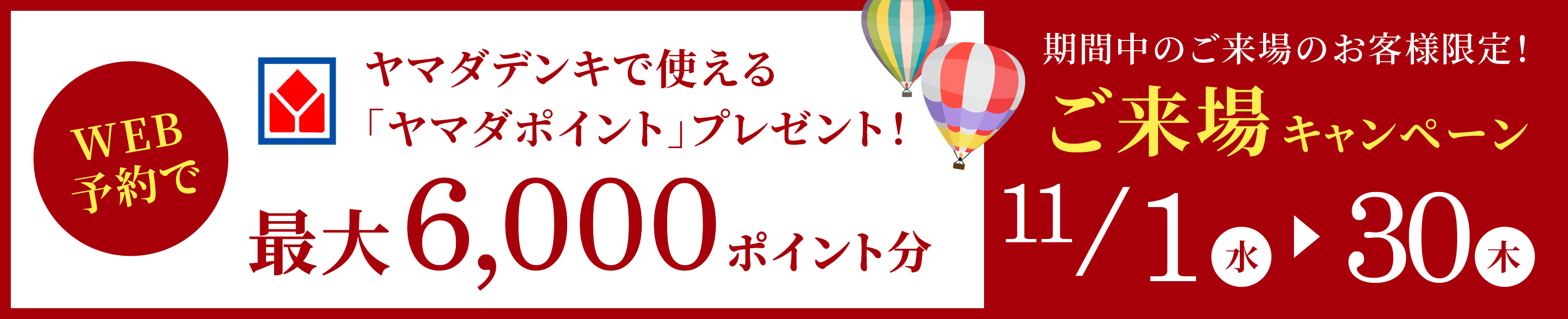 ヤマダポイントプレゼント最大6000円分