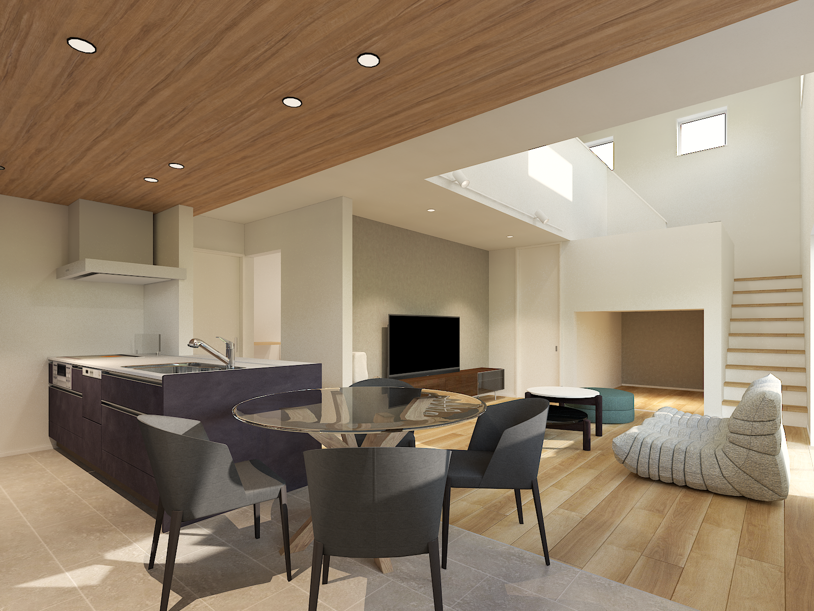 【Point１】吹き抜け×スキップフロアで叶える、家族がつながる多層空間