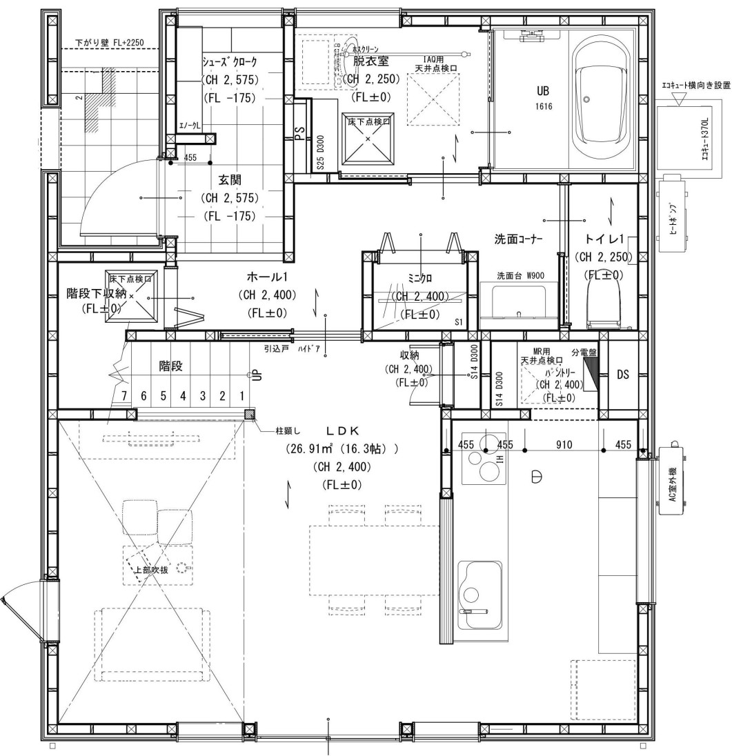 1階平面図
3LDK　（LDK16.3帖、主寝室6帖、洋室4.8帖、洋室4.8帖）