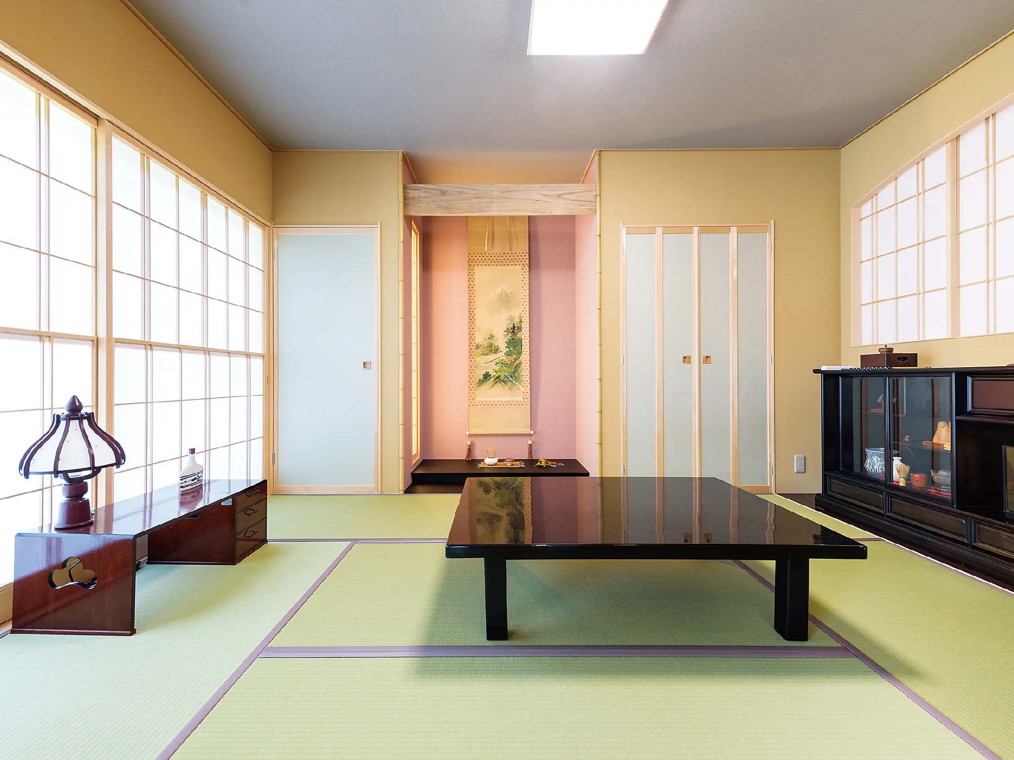 竹素材コーディネートで柔らかな雰囲気の和室